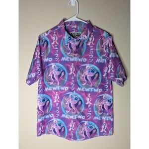 Anime Ape Mewtwo Pokemon All Over Print Button Down Shirt Mens Small Purple